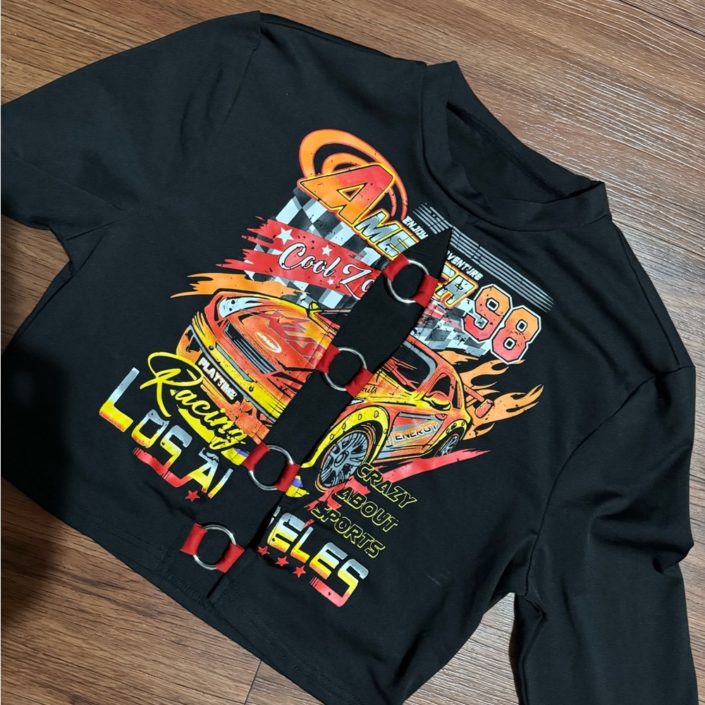 Black Racing Graphic Open Shirt
